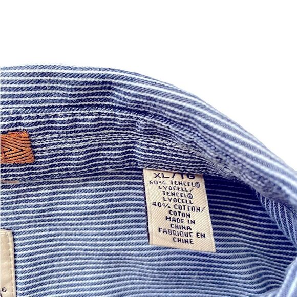 TOMMY BAHAMA Long Sleeve Blue White Pinstripe Shirt Size XL - Picture 4 of 5